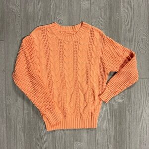 American Eagle Cable Knit Sweater XS Peach Coral Crewneck Chunky Knit